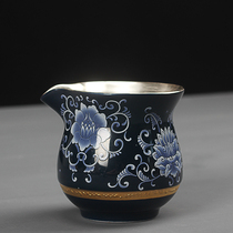 Enamel color 999 sterling silver fair cup Ceramic blue and white Gongfu tea hand-made gilt silver tea sea branch tea cup