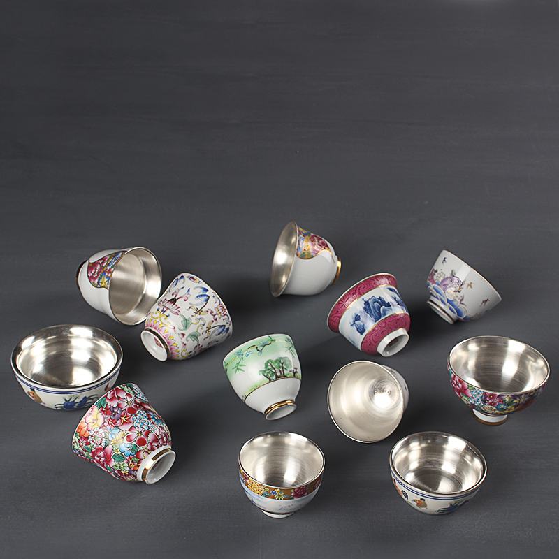 999 sterling silver tea cup enamel color silver cup ceramic kung fu tea set handmade gilt tea cup owner cup home