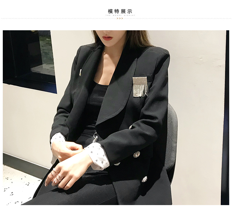 Mùa thu 2018 mới của phụ nữ phiên bản Hàn Quốc của khóa kim cương đen khóa ngực đôi phù hợp với áo khoác thắt lưng nữ triều thời trang công sở nữ