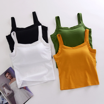 Square Collar Cotton sling back with chest pad bra underwear Cup one summer waist wide shoulder strap to wear base shirt