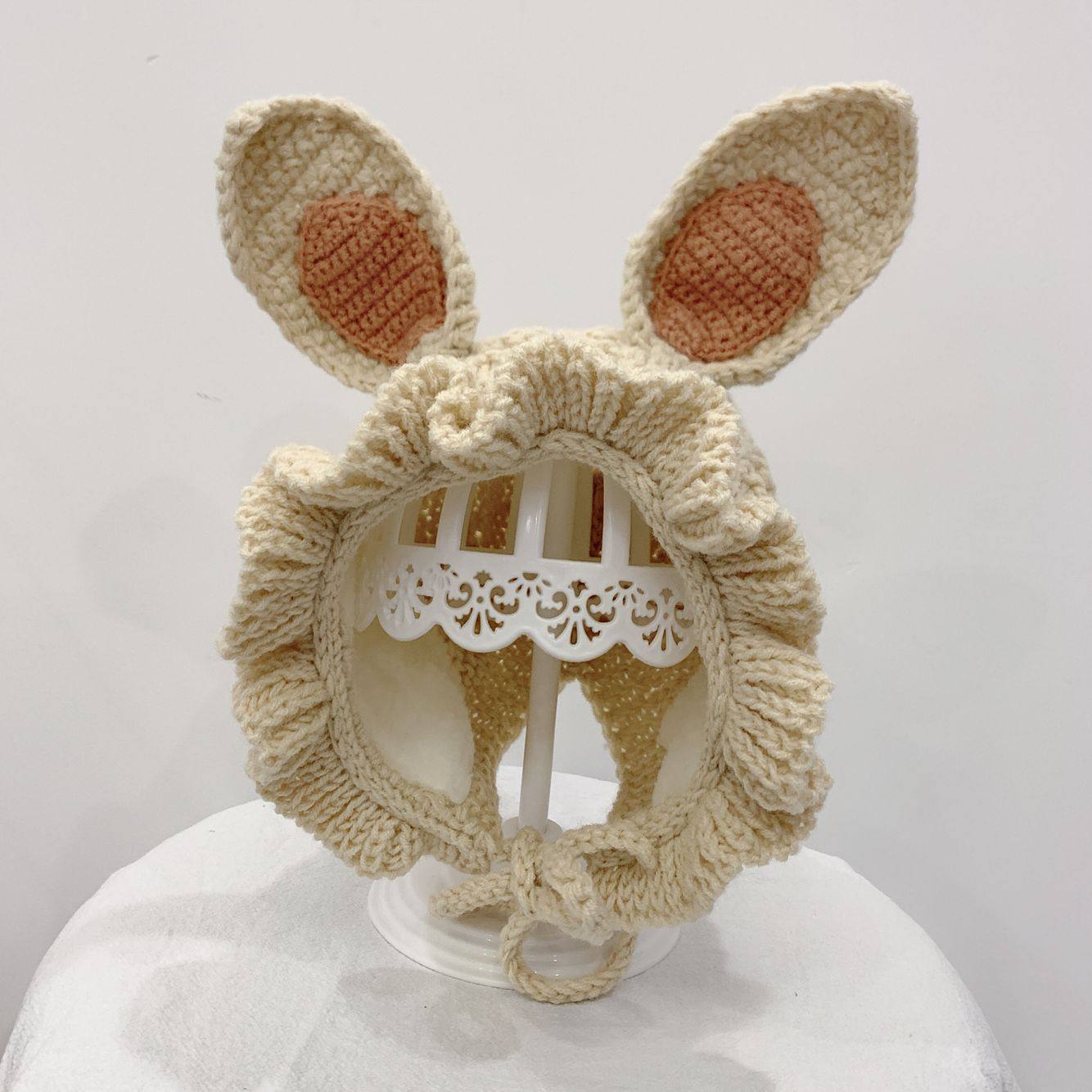 Baby hat autumn winter baby girl baby wool line hat 0-3 year old princess girl pure handknitted hat