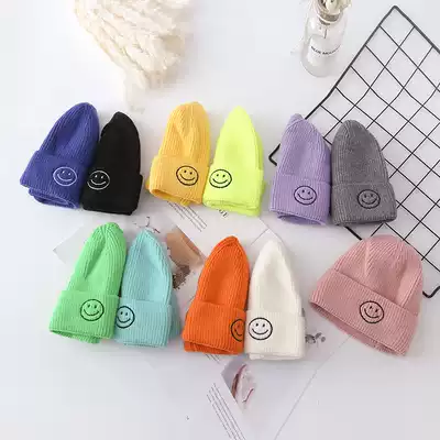 Baby hat children's wool hat knitted autumn and winter warm melon skin cover embroidery solid color boy and girl hat