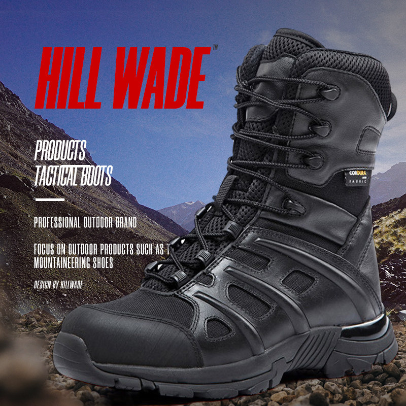 Professional outdoor black high tube ultra-light wear-resistant non-slip waterproof cowhide desert combat boots tactical boots hiking shoes