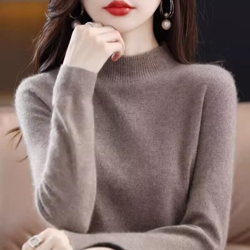 Ordos City Autumn and Winter Wool Sweater for Women, Thickened Half-Turtleneck Sweater for Women, Black Knitted Base Layer Top for Women