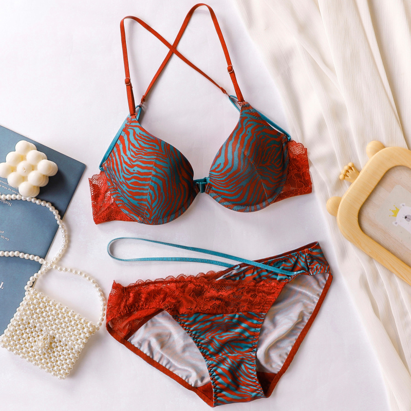 Spring and Summer New Style Front Buckle Beautiful Back Women's Sexy Lingerie Pure Desire Hot Small Chest Push-Up Cross Bra Set Bra