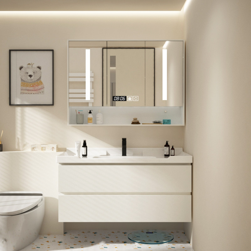 White bathroom bathroom cabinet combination wash basin cabinet powder room wash basin modern minimalist ceramic integrated basin