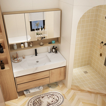 Modern minimalist bathroom Bathroom Cabinet Combined Wash Wash Wash Basin Suit Toilet Wash Basin Rock Board Integrated Basin Light Lavish