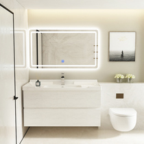 White bathroom cabinet combination wash hand toilet washbasin 70 wash table 80 ceramic one-body basin 90cm Nordic wind