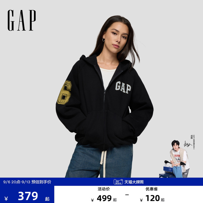 [Same Style as Cheng Yi] Gap Men's and Women's Clothing 2026 Autumn Trendy Printed Fleece Hoodie Sweatshirt 788127