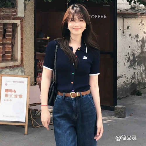 Gap Осенний трикотажный свитер для отдыха, футболка, в западном стиле, короткий рукав