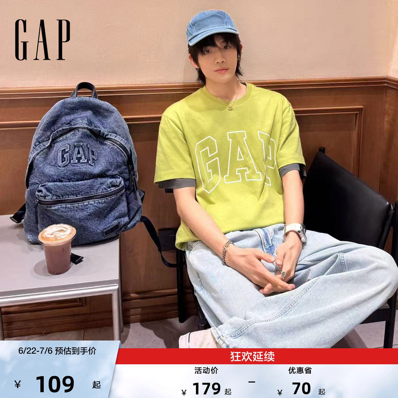 [Cheng Yi Endorsement] Gap Men's and Women's Spring Classic Printed Loose Short-Sleeved T-Shirt American Style 725617