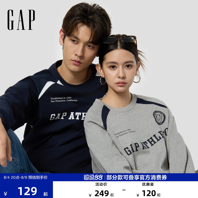 [Cheng Yi Endorsement] Gap Men's and Women's Clothing 2026 Summer New Printed Round Neck Raglan Long Sleeve T-Shirt 854726