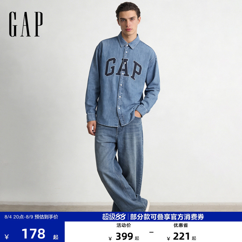 [Cheng Yi Endorsement] Gap Men's and Women's Clothing 2026 Autumn New Pure Cotton Patchwork Logo Denim Shirt 854189