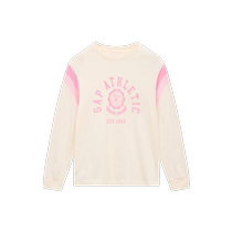 Gap girls 2024 autumn new pure cotton print contrast stitching long-sleeved T-shirt childrens tops 617490