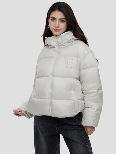 Gap Women's 2025 Autumn New Logo Glossy Loose Zipper Hooded Down Jacket Fashion Jacket 829142