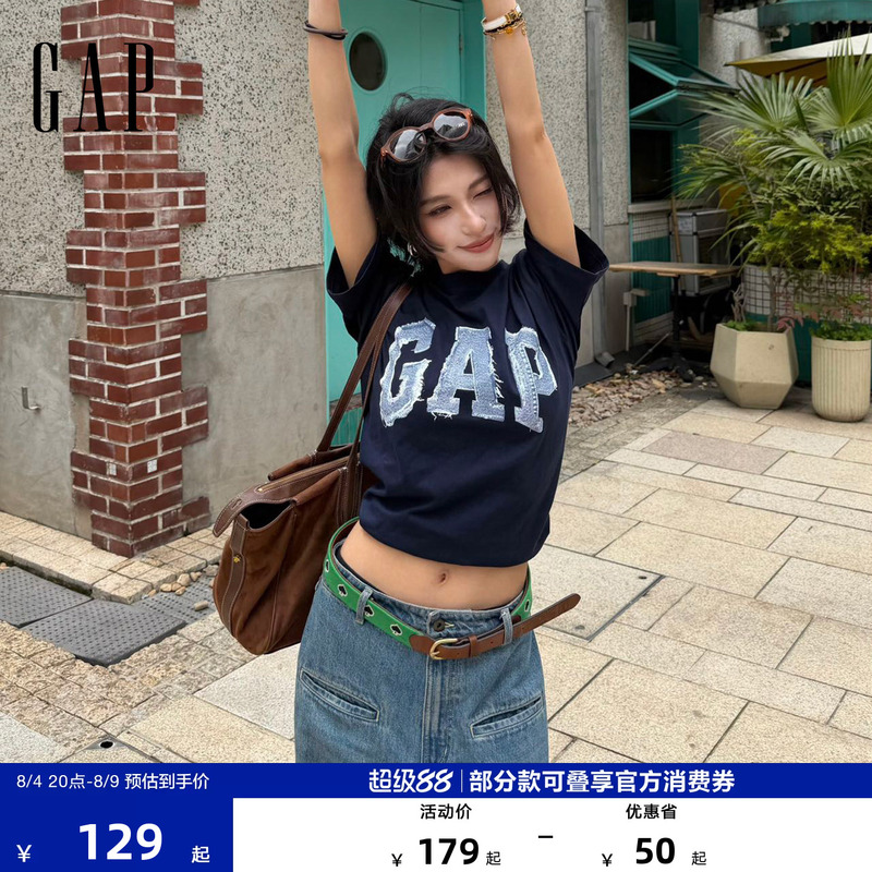 [Cheng Yi Endorsement] Gap Men's and Women's Clothing 2026 Summer New Style Printed Logo Loose Short-Sleeved T-Shirt 866089