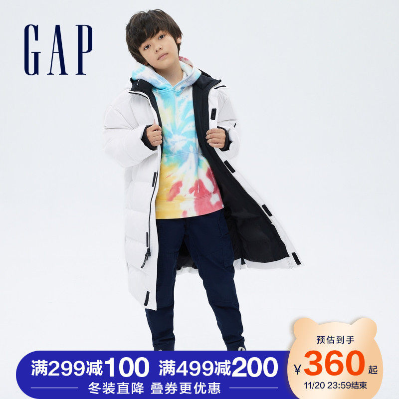 Gap boys thick long layered hooded down jacket 707322 21 winter new children's warm coat