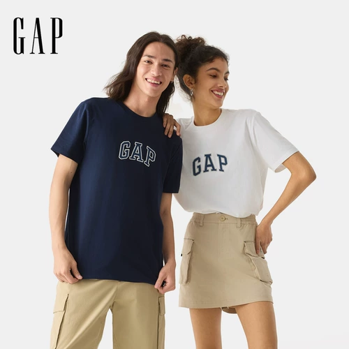 Gap Весенняя хлопковая футболка с коротким рукавом подходит для мужчин и женщин, с печатью вашего логотипа