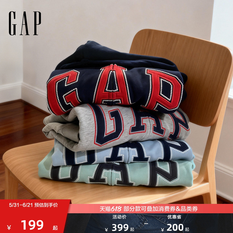 [Cheng Yi Endorsement] Gap Men's and Women's Clothing 2026 Spring New Style Logo Embroidered Loose Hooded Sweatshirt 854670