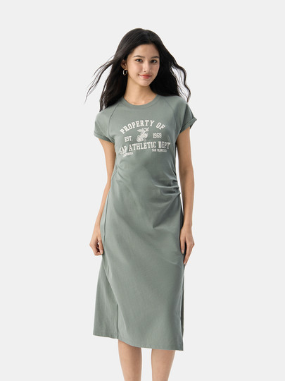 [Cheng Yi Endorsement]Gap Women's 2025 Summer New Logo Split Cotton Short-Sleeve Dress 764855