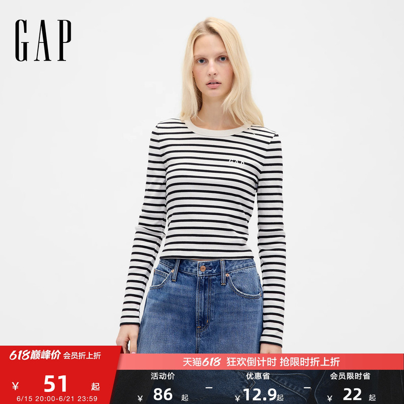[Cheng Yi Endorsement] Gap Women's Spring Collection Embroidered Logo Knitted Long Sleeve Casual American Version 801017