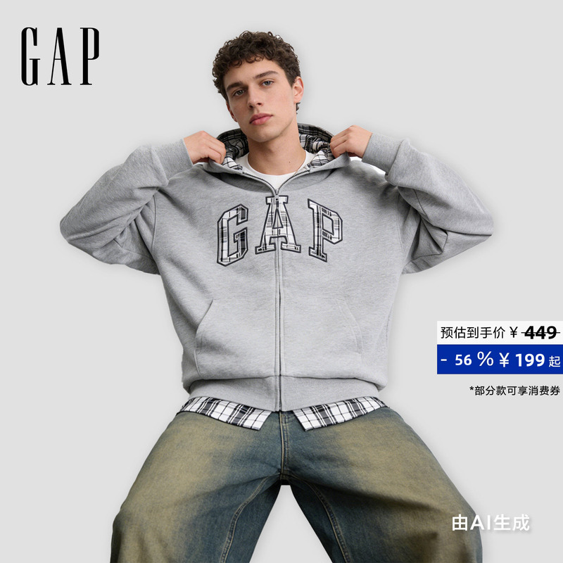 [Cheng Yi Endorsement] Gap Men's and Women's Clothing 2026 Autumn New Patch Embroidery Fake Two-Piece Hooded Sweatshirt 854690