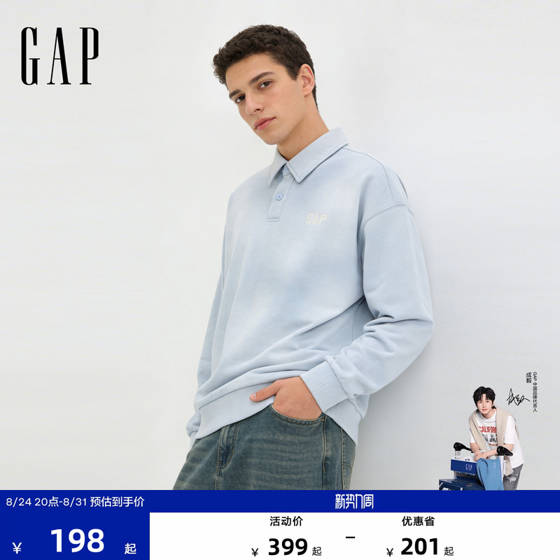 [Cheng Yi Endorsement] Gap Men's and Women's Clothing 2026 Summer New Washed Embroidered Long-Sleeve Polo Shirt 854662