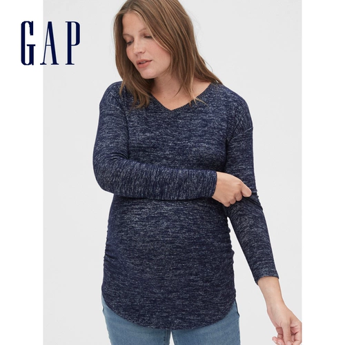 Gap Лонгслив для беременных, цветной трикотажный длинный базовый приятный телу свитер, V-образный вырез, средней длины