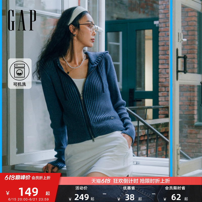 [Cheng Yi Endorsement] Gap Women's Spring New Logo Textured Pure Cotton Hooded Knit Sweater 793618