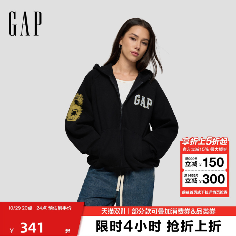 [Same Style as Cheng Yi] Gap Men's and Women's Clothing 2026 Autumn Trendy Printed Fleece Hoodie Sweatshirt 788127