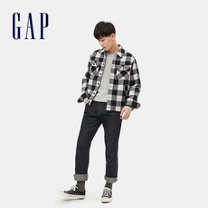 Куртка gap男装羊毛混纺格纹开襟翻领时尚休闲外套635326 e春季新款