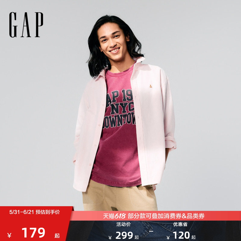 [Cheng Yi Endorsement] Gap Men's and Women's Spring Classic Bear Print Loose Cotton Long-Sleeve Shirt 723235