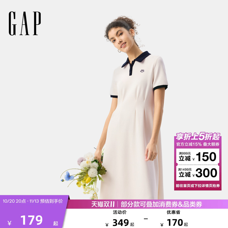 【Cheng Yi Endorsement】Gap Women's Classic Summer Embroidered Logo Lapel Dress Long Dress 765627