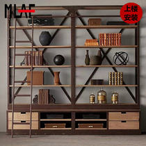 LOFT Industrial Wind Book Frame Creative Retro Iron Art Solid Wood Landing Shelf Show Shelf