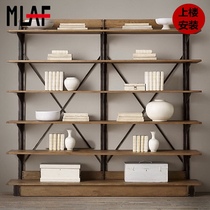 Nordic solid wood iron partition rack shelf floor display rack creative partition layer rack display shelf bookshelf screen