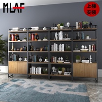 Nordic Wrought iron solid wood partition bookshelf Modern simple shelf Floor-to-ceiling living room Industrial wind display rack display cabinet