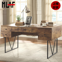 Industrial wind iron solid wood computer retro-made old desk with drawer loft desk multi-function desk