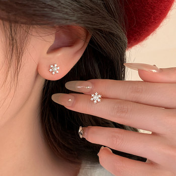 Xiangnan 999 sterling silver snowflake earrings niche ear piercing
