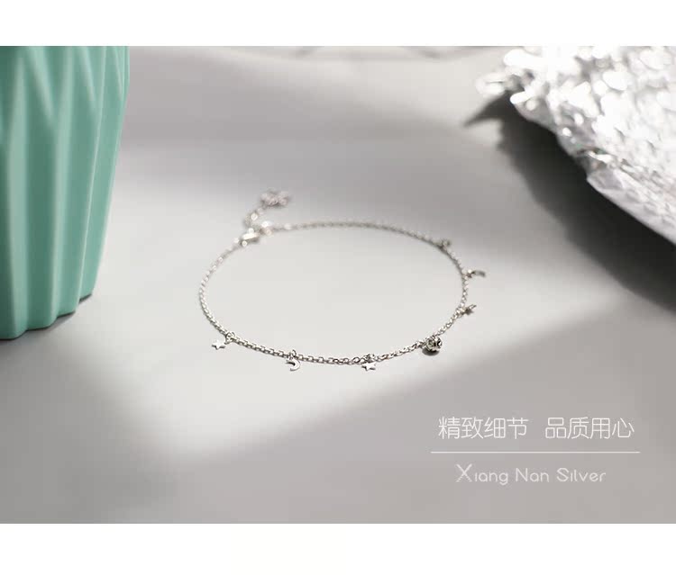 [South Lane] Vòng chân năm góc bằng bạc 925 sterling Nhật Bản và Hàn Quốc cô gái nhỏ hình lưỡi liềm tươi mới hình trái tim ngọt ngào vòng chân cá chép nữ