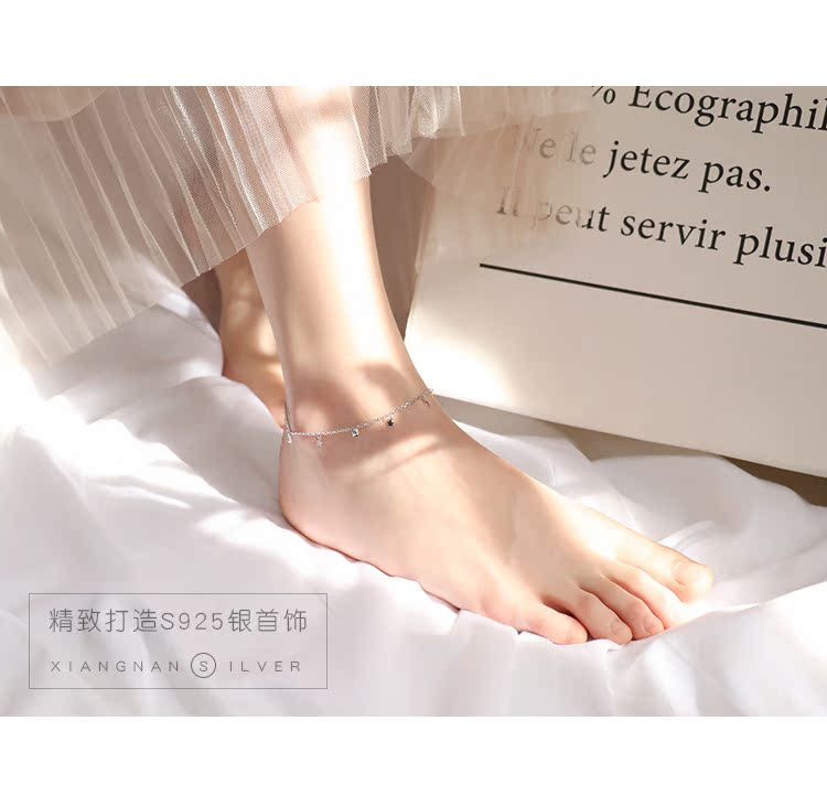 [South Lane] Vòng chân năm góc bằng bạc 925 sterling Nhật Bản và Hàn Quốc cô gái nhỏ hình lưỡi liềm tươi mới hình trái tim ngọt ngào vòng chân cá chép nữ