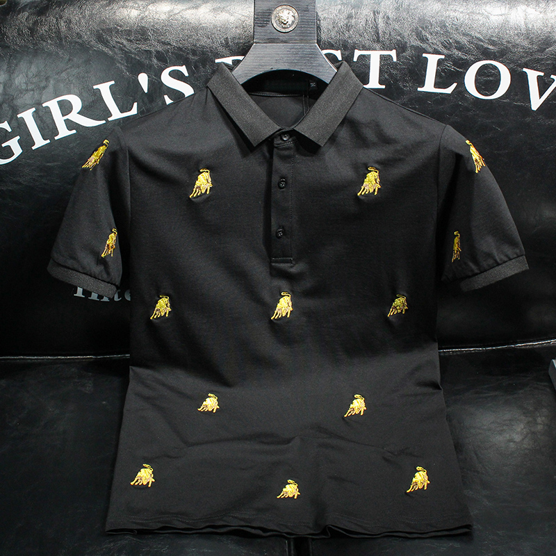 Europe station men's clothing 2021 summer tides Eurogoods with collar short sleeve t-shirt male silk light cotton turtlenecks POLO jersey man