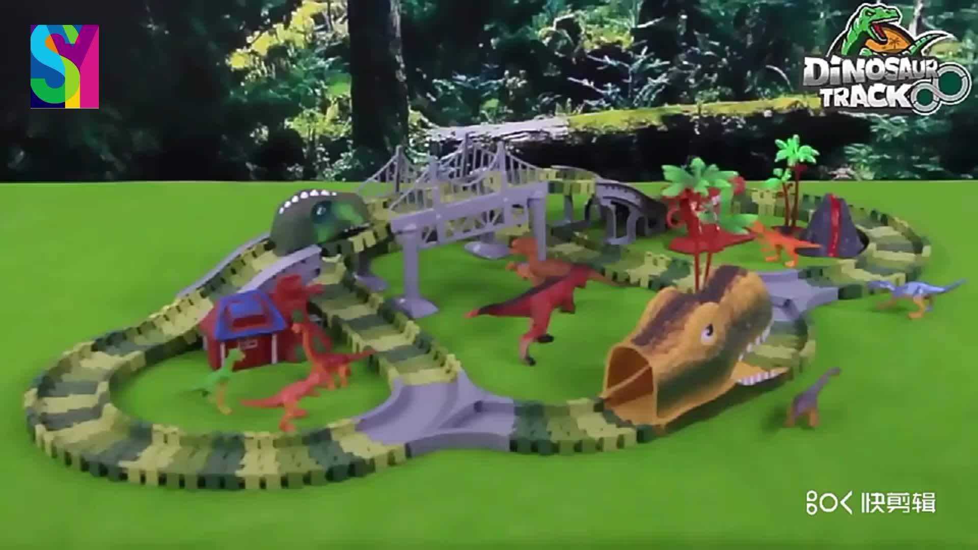 Sy Dinosaur Race Car Track With Flexible Track Toys Diy 183 Pieces
