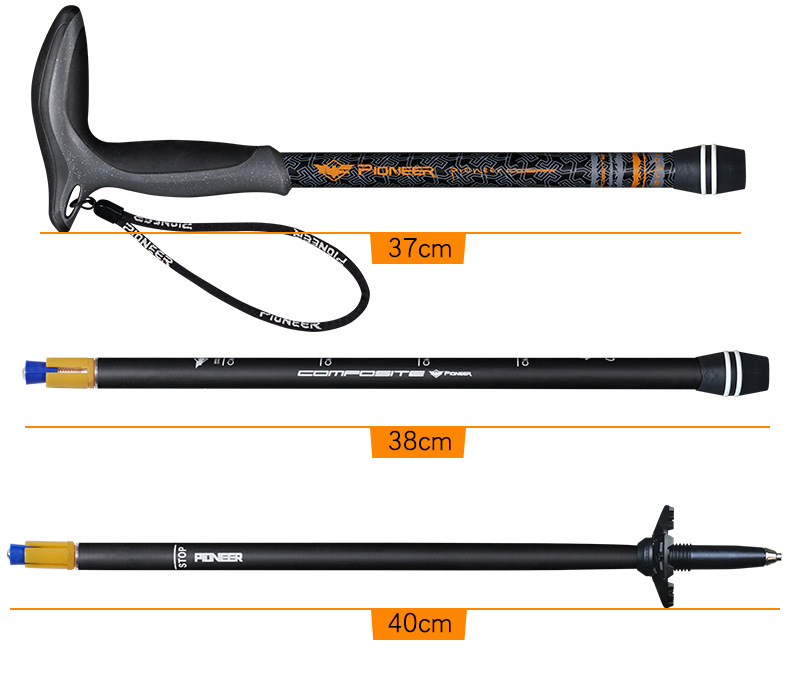 Trailblazer 2018 mới cực trekking sợi carbon Khóa T tay cầm cong mía ngoài trời tour đi bộ đường dài gậy chống trượt có đèn pin cho người già