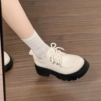 Thick sole british style small leather shoes with skirt loafers