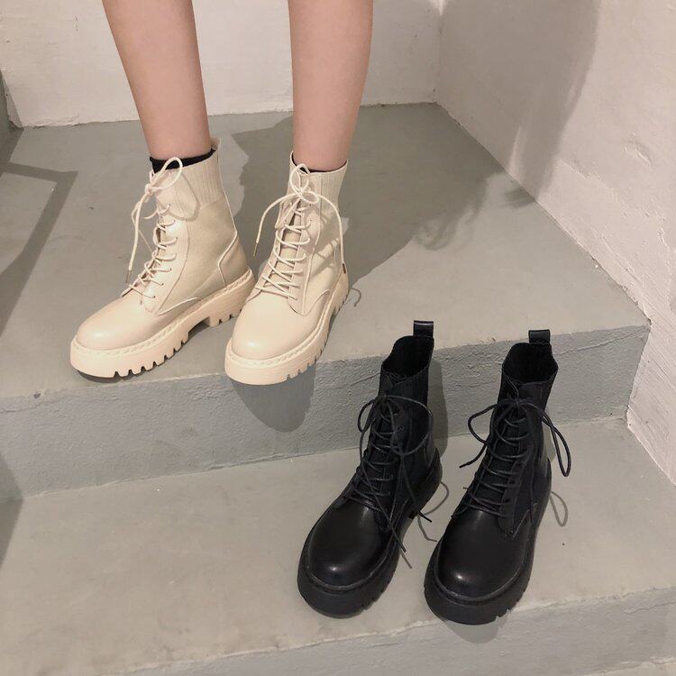 Martin Boots Woman Knitted Socks Boots 2021 Chunqiu New Fashion Inn Wind 100 Lap Lace Thick Bottom Breathable Single Boot Tide