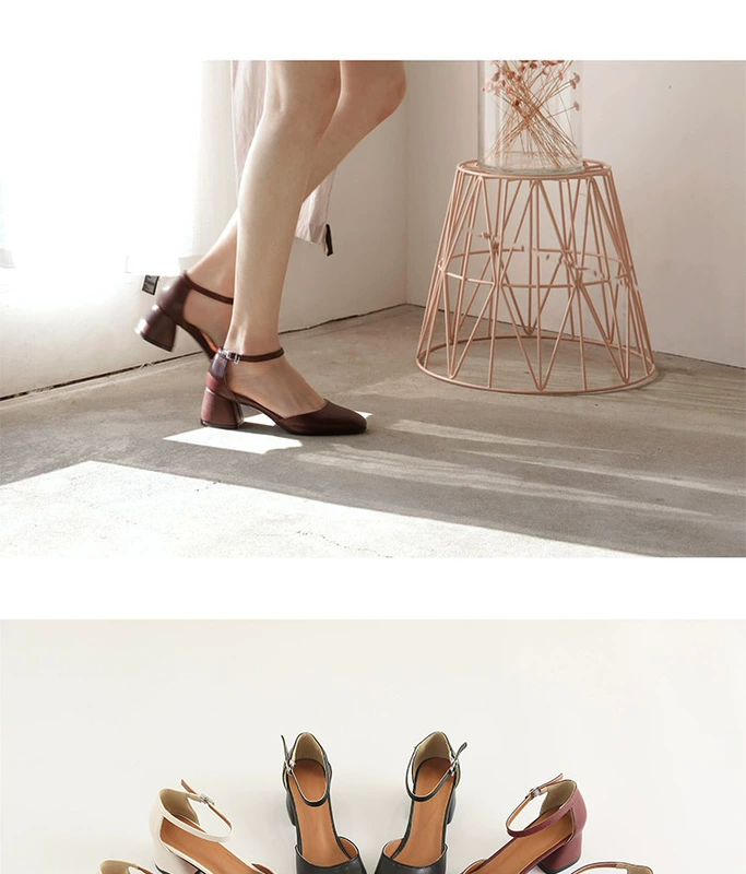 Giày cao gót nữ 2018 mới của Hàn Quốc khóa retro từ khóa Baotou dép rỗng miệng với giày đầu vuông dép havaianas chính hãng