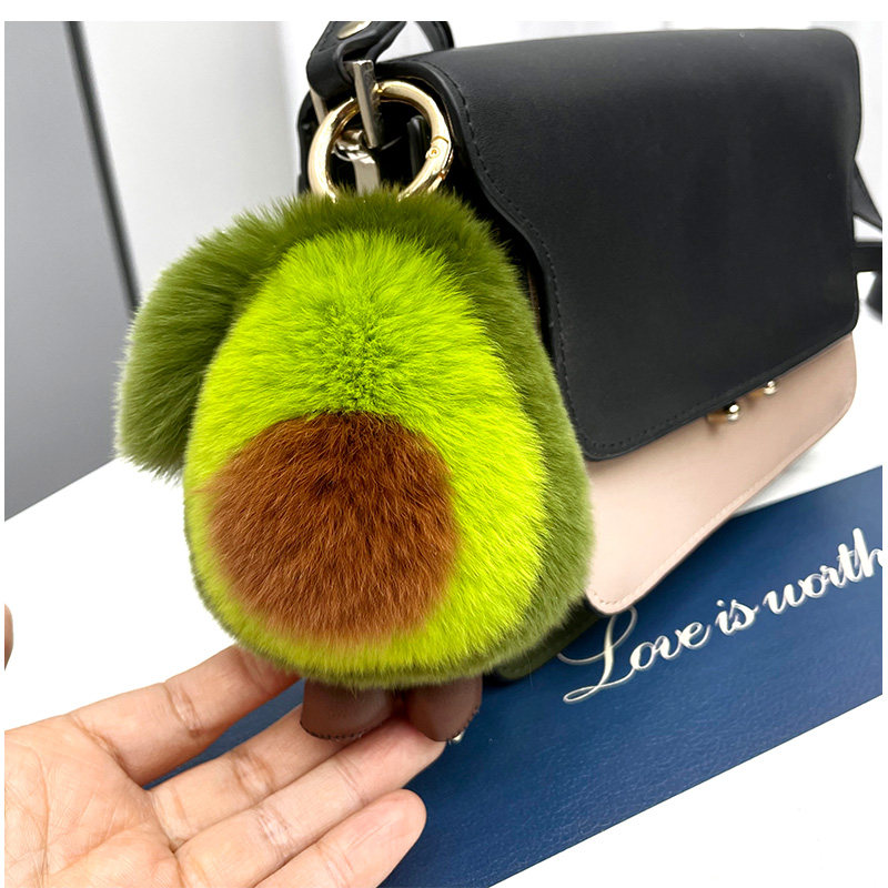 Birthday Festival Bag, Cattle, Avocado Pattern 1 Piece Bag Cattle Avocado Bag Pendant Keychain Plush Real Fur Birthday Women's Cute Bag Pendant Keychain