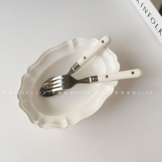 Ins shang cream white stainless steel knife and fork spoon