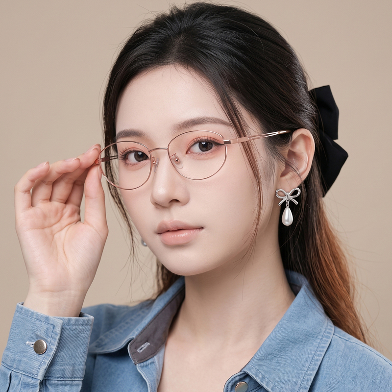 Kawakubo Rei Glasses Old Money Style Thin-Rim Oval Frame Women's Ultra-Light Titanium Frame Can Be Fitted with Prescription Lenses 7280