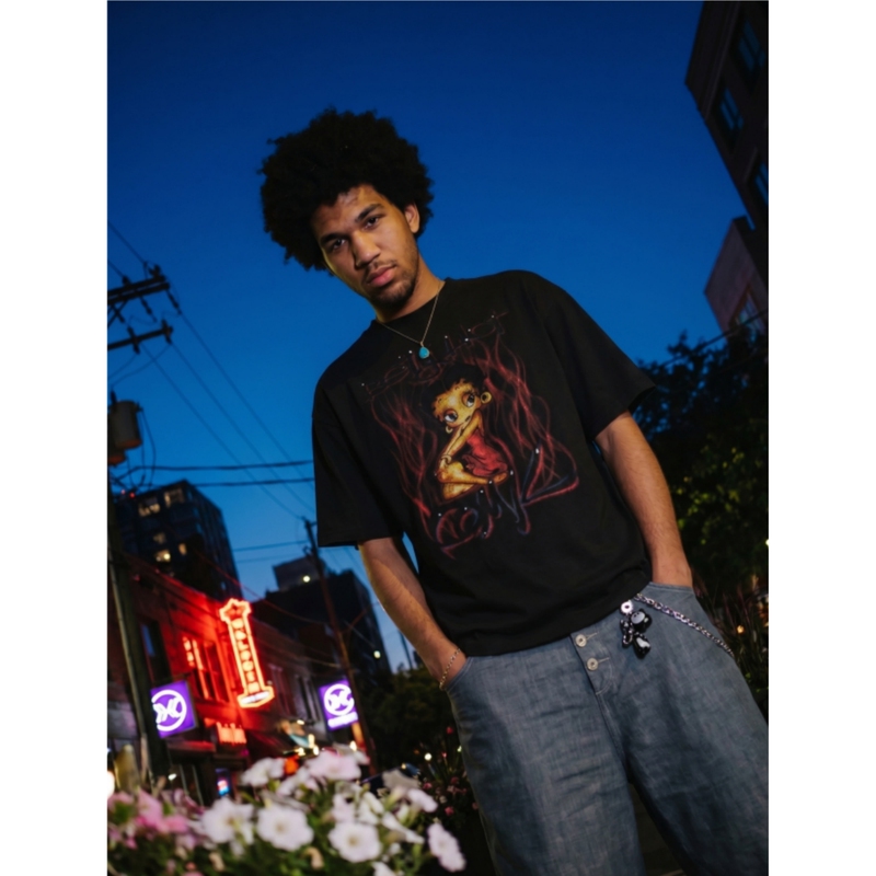 Comictree Summer New Cartoon Flame Betty Rhinestone Fashion Popular Cotton Round Neck Short-Sleeved Men's Printed T-Shirt Comictree Summer New Cartoon Flame Betty Rhinestone Fashion Popular Cotton Round Neck Short-Sleeved Men's Printed T-Shirt